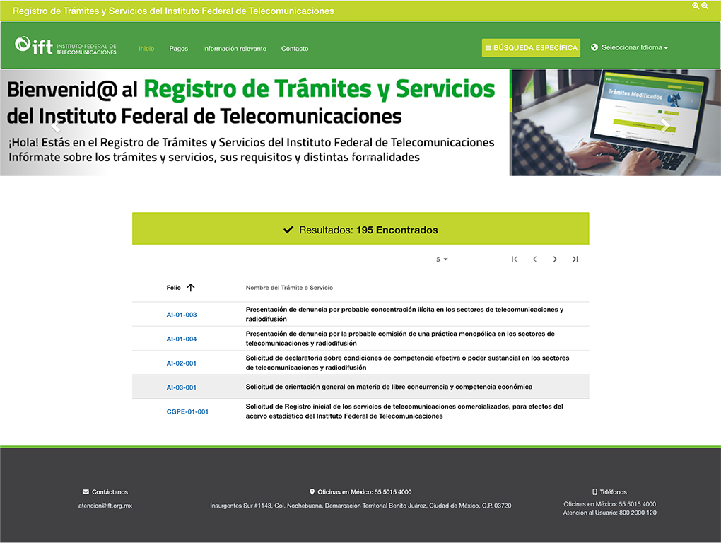 Registro de Trámites y Servicios del Instituto Federal de Telecomunicaciones 